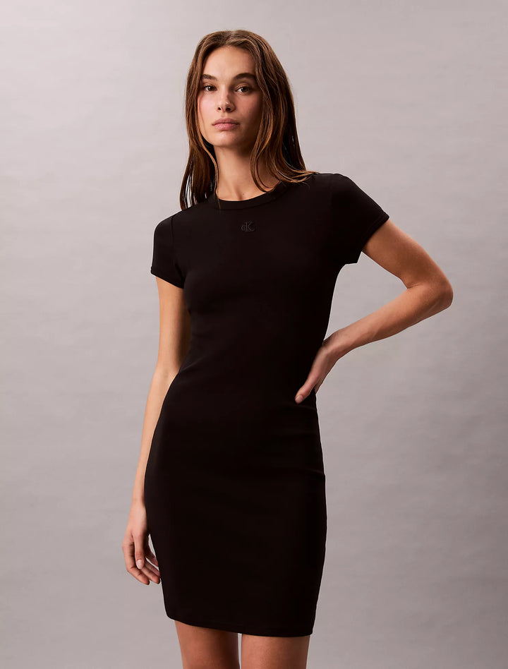 Calvin Klein Cotton Contour Rib Monogram Logo Mini Dress