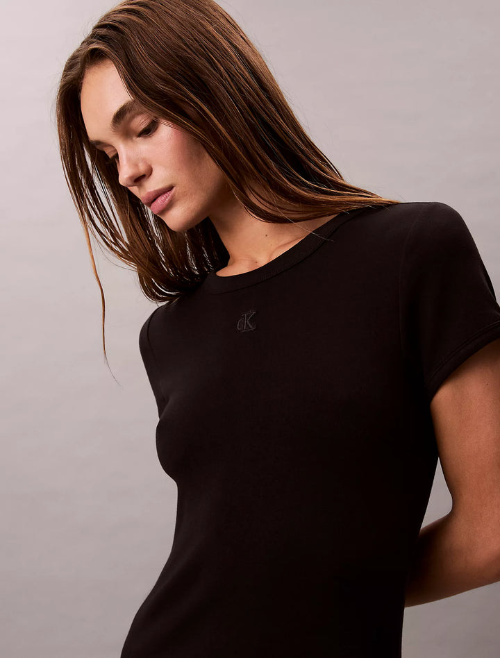 Calvin Klein Cotton Contour Rib Monogram Logo Mini Dress