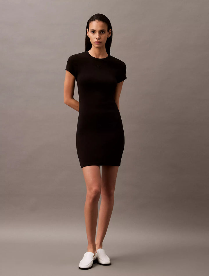 Calvin Klein Cotton Contour Rib Monogram Logo Mini Dress