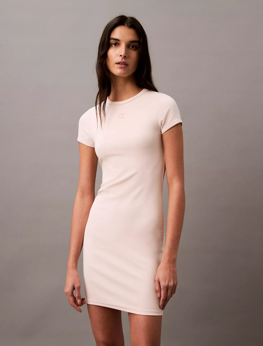 Calvin Klein Cotton Contour Rib Monogram Logo Mini Dress