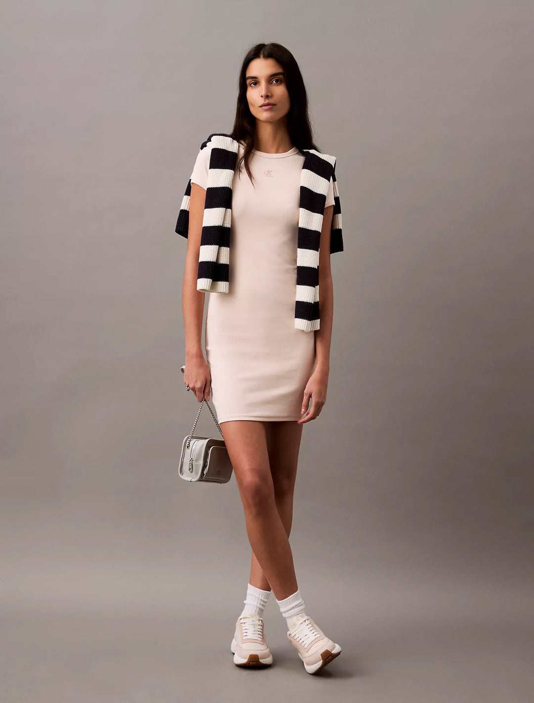 Calvin Klein Cotton Contour Rib Monogram Logo Mini Dress