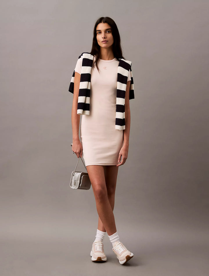 Calvin Klein Cotton Contour Rib Monogram Logo Mini Dress