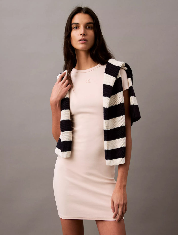 Calvin Klein Cotton Contour Rib Monogram Logo Mini Dress