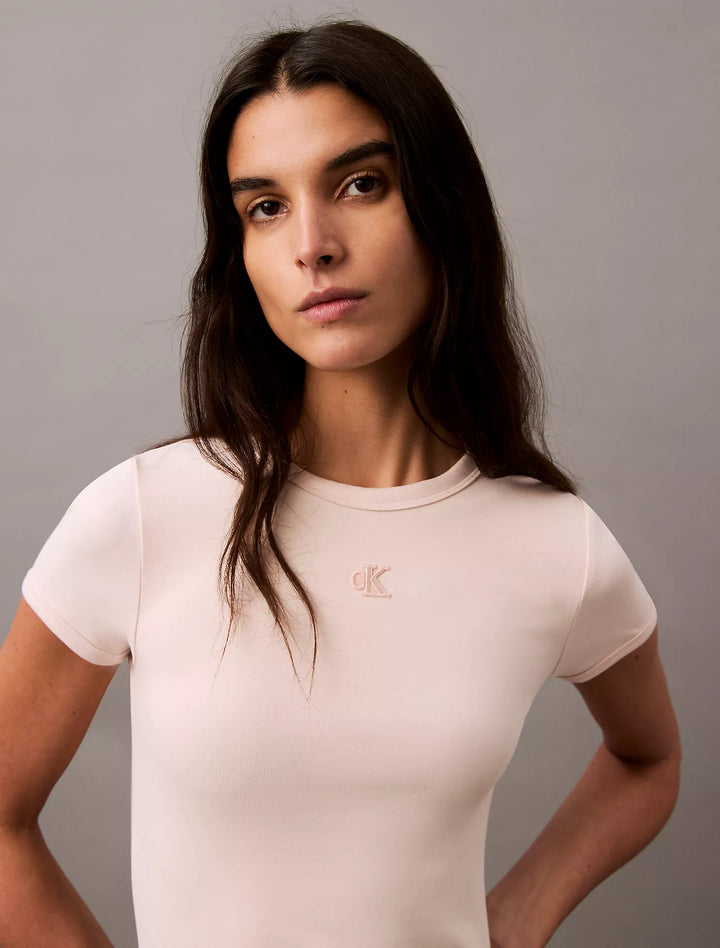 Calvin Klein Cotton Contour Rib Monogram Logo Mini Dress