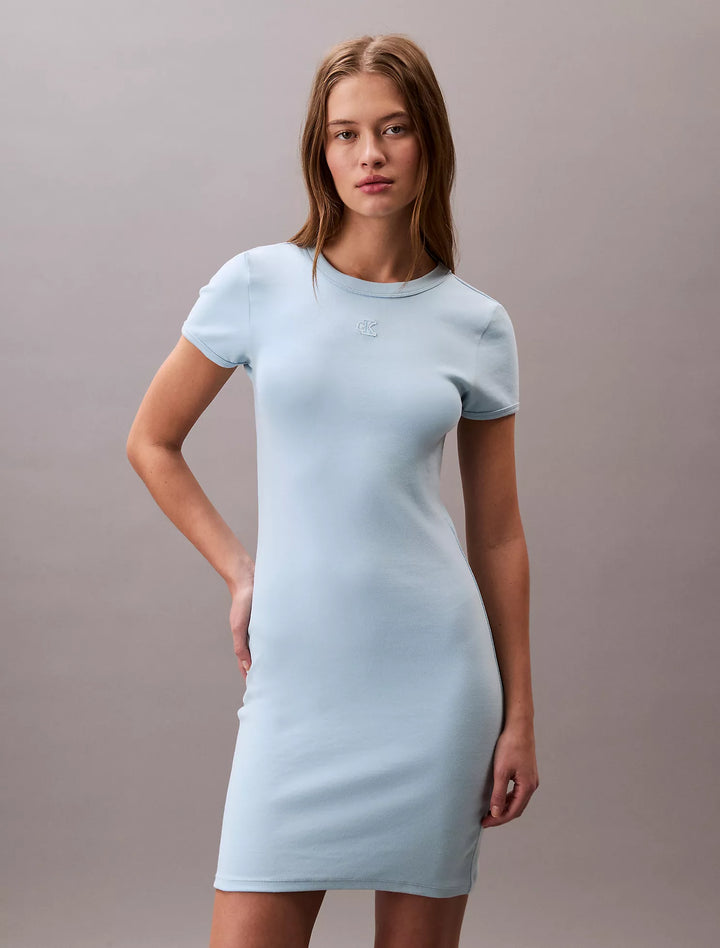 Calvin Klein Cotton Contour Rib Monogram Logo Mini Dress