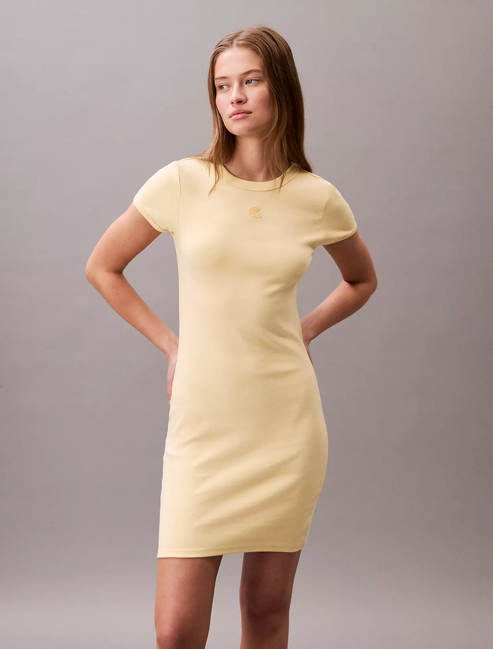 Calvin Klein Cotton Contour Rib Monogram Logo Mini Dress