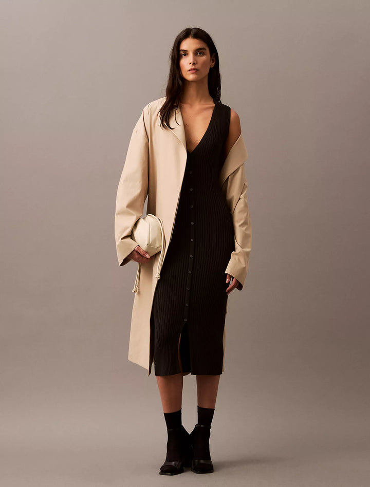 Calvin Klein Smooth Cotton Rib Sweater Midi V-Neck Dress
