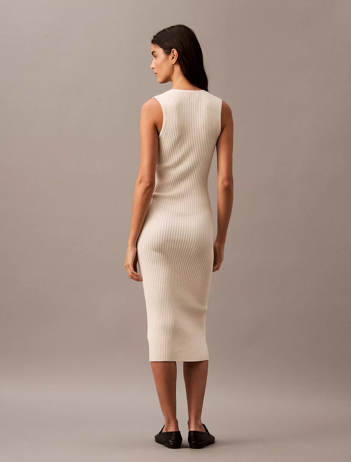Calvin Klein Smooth Cotton Rib Sweater Midi V-Neck Dress