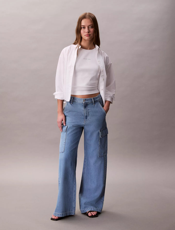 Calvin Klein Tencel Blend Wide Leg Cargo Jean