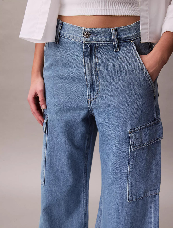Calvin Klein Tencel Blend Wide Leg Cargo Jean