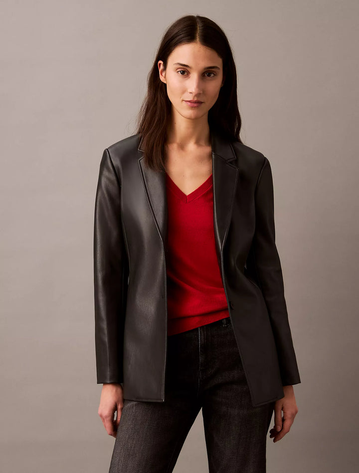 Calvin Klein Faux Leather Slim Fit Blazer