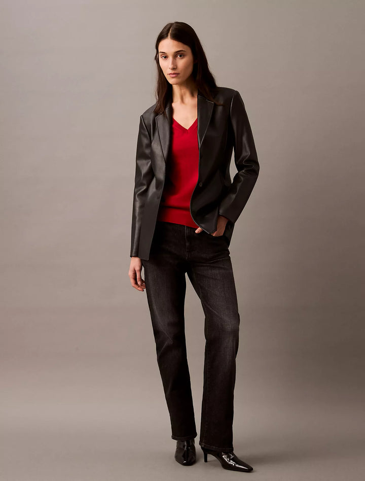 Calvin Klein Faux Leather Slim Fit Blazer