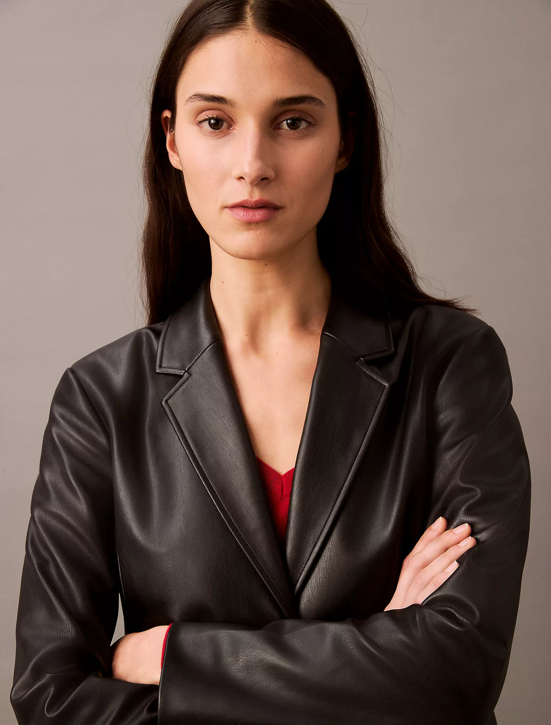 Calvin Klein Faux Leather Slim Fit Blazer