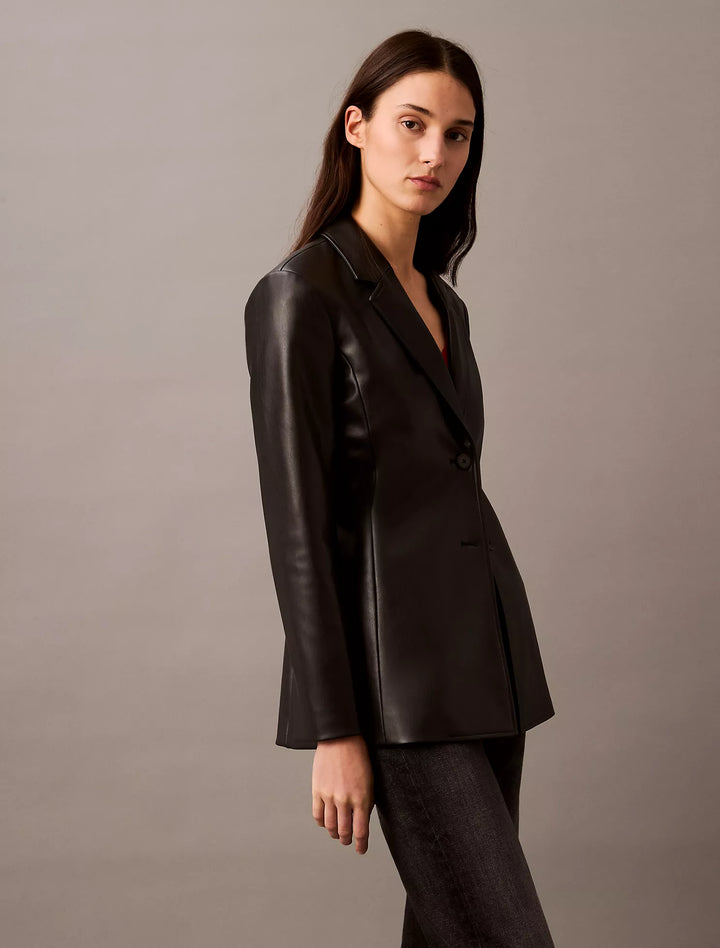 Calvin Klein Faux Leather Slim Fit Blazer