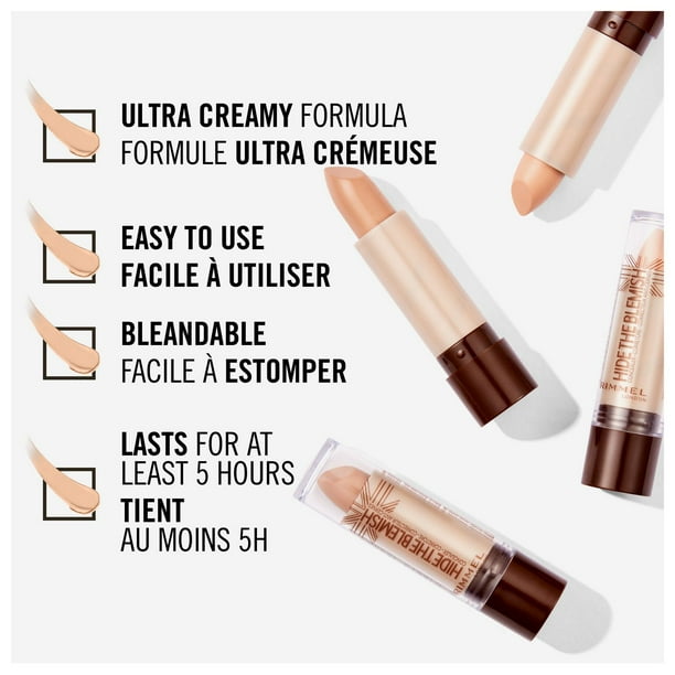 Rimmel Hide The Blemish Concealer, ultra-creamy formula provides for a long-lasting and natural effect, brightens skin, 100% Cruelty-Free, Stick applicator