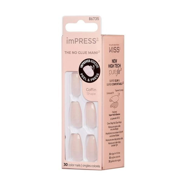Kiss Products Inc KISS ImPRESS Color - Fake Nails, 30 Count, Coffin Shape Medium, Gel in minutes