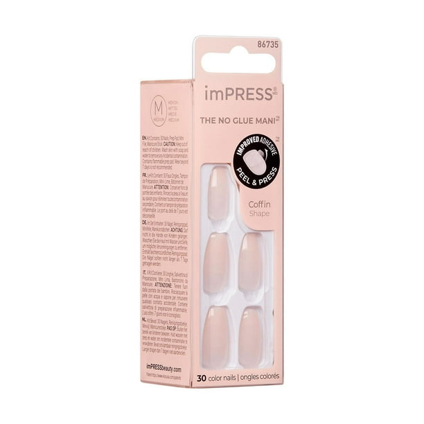 Kiss Products Inc KISS ImPRESS Color - Fake Nails, 30 Count, Coffin Shape Medium, Gel in minutes
