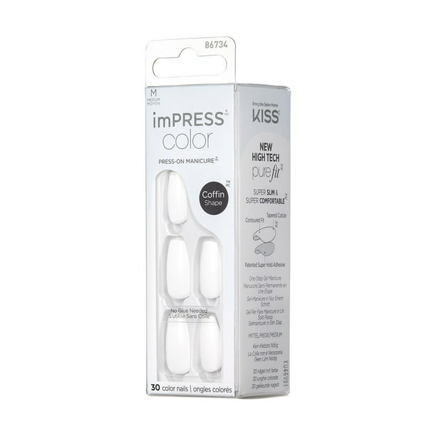 Kiss Products Inc KISS ImPRESS Color - Fake Nails, 30 Count, Coffin Shape Medium, Gel in minutes