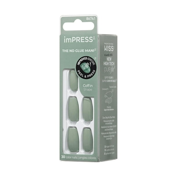 Kiss Products Inc KISS ImPRESS Color - Fake Nails, 30 Count, Coffin Shape Medium, Gel in minutes