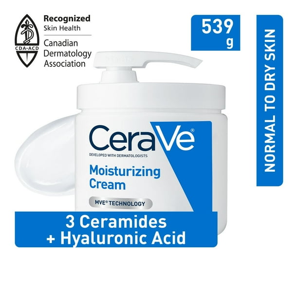 CeraVe Moisturizing Cream with 3 Ceramides and Hyaluronic Acid | Daily Face, Body and Hand Moisturizer for Normal to Dry Skin, Women & Men | Non-Comedogenic, Oil-free, and Fragrance Free - Travel Size, Hyaluronic Acid