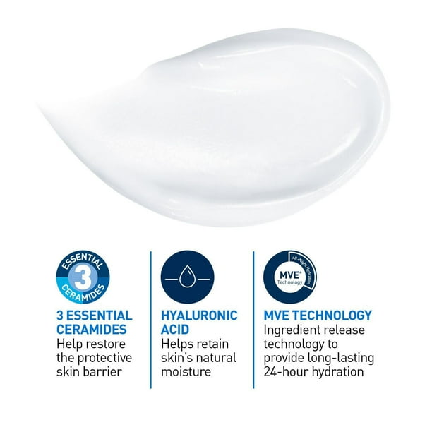 CeraVe Moisturizing Cream with 3 Ceramides and Hyaluronic Acid | Daily Face, Body and Hand Moisturizer for Normal to Dry Skin, Women & Men | Non-Comedogenic, Oil-free, and Fragrance Free - Travel Size, Hyaluronic Acid