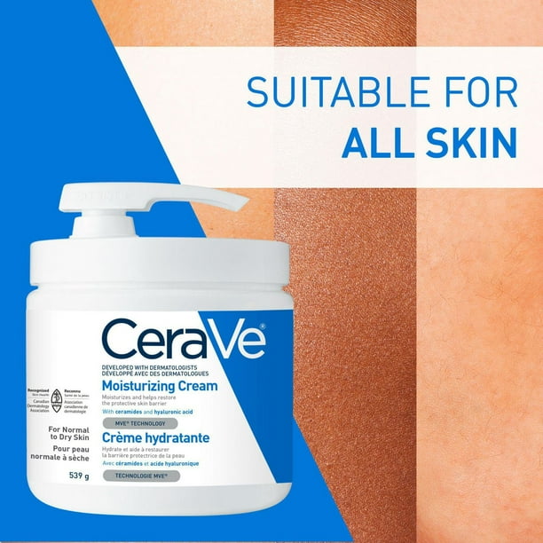 CeraVe Moisturizing Cream with 3 Ceramides and Hyaluronic Acid | Daily Face, Body and Hand Moisturizer for Normal to Dry Skin, Women & Men | Non-Comedogenic, Oil-free, and Fragrance Free - Travel Size, Hyaluronic Acid