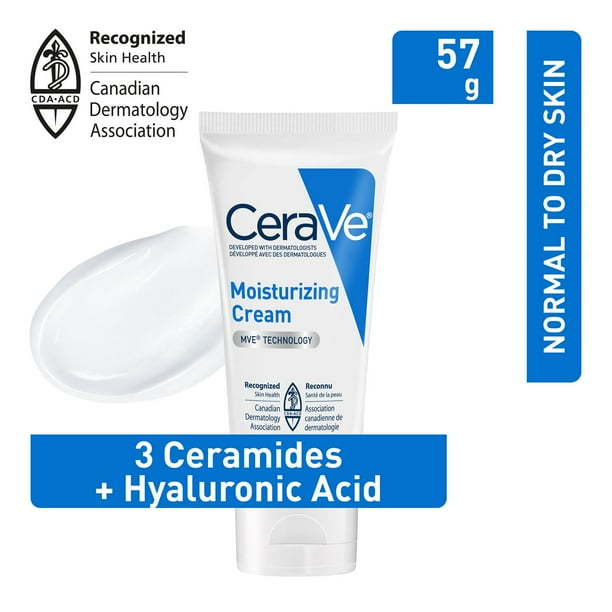 CeraVe Moisturizing Cream with 3 Ceramides and Hyaluronic Acid | Daily Face, Body and Hand Moisturizer for Normal to Dry Skin, Women & Men | Non-Comedogenic, Oil-free, and Fragrance Free - Travel Size, 57 G, 57g