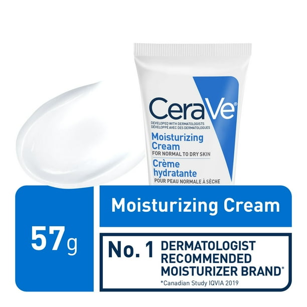 CeraVe Moisturizing Cream with 3 Ceramides and Hyaluronic Acid | Daily Face, Body and Hand Moisturizer for Normal to Dry Skin, Women & Men | Non-Comedogenic, Oil-free, and Fragrance Free - Travel Size, 57 G, 57g