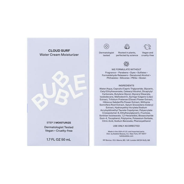 Bubble Skincare Cloud Surf Water Cream Facial Moisturizer, For All Skin Types, 1.7 fl oz / 50mL, Water Cream Moisturizer for combo skin.