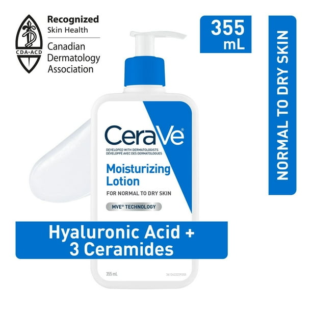 CeraVe Moisturizing Lotion, Body Lotion, Face Moisturizer, and Hand Cream for Women & Men with Hyaluronic Acid and 3 Ceramides. For Normal to Dry Skin & Sensitive Skin, Fragrance-Free, 355mL, Lightweight hydrating lotion