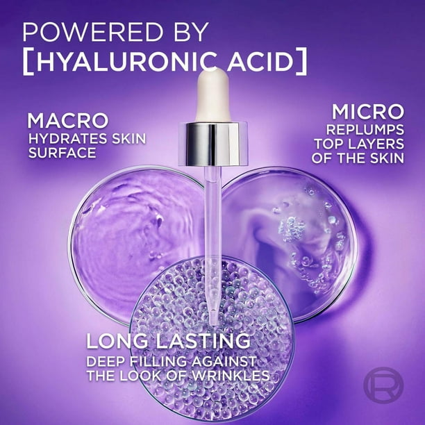 L'Oréal Paris Replumping Hyaluronic Acid Face Serum, Repairs Skin Barrier in 1 Hour