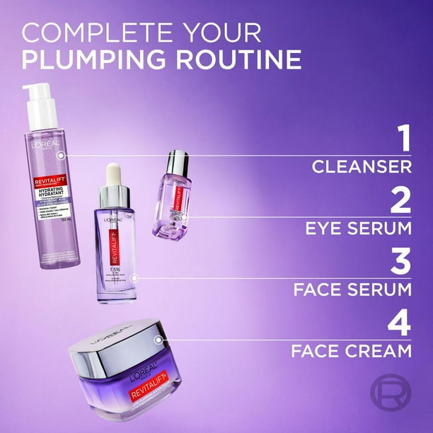 L'Oréal Paris Replumping Hyaluronic Acid Face Serum, Repairs Skin Barrier in 1 Hour