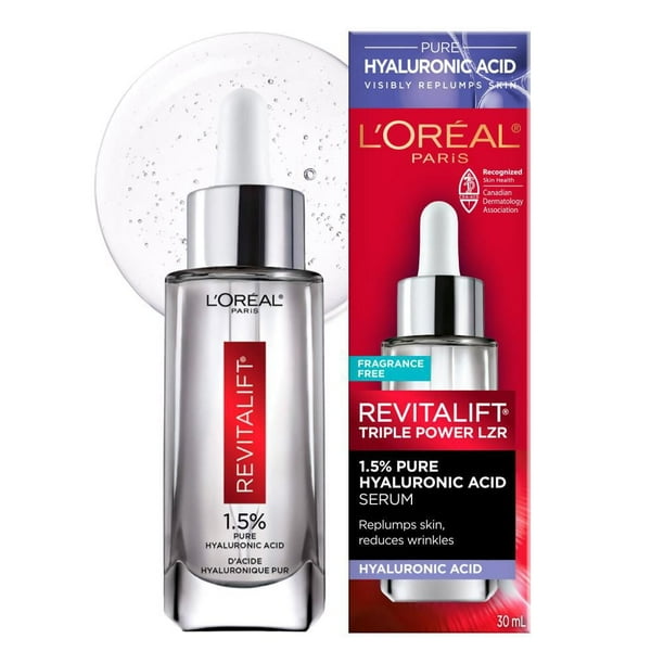 L'Oréal Paris Replumping Hyaluronic Acid Face Serum, Repairs Skin Barrier in 1 Hour