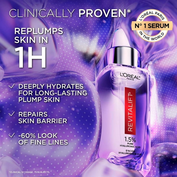 L'Oréal Paris Replumping Hyaluronic Acid Face Serum, Repairs Skin Barrier in 1 Hour