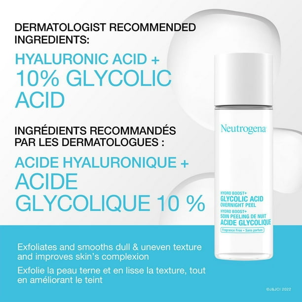 Neutrogena Hydro Boost+ Glycolic Acid Overnight Peel - Hyaluronic Acid, Glycolic Acid, AHA - Exfoliating Face Peel, 94 ML