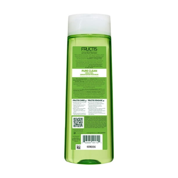 Garnier Fructis Pure Clean Shampoo, Removes Dirt & Oils From Hair, 370 mL