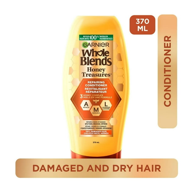 Garnier Whole Blends Honey Treasures Repairing Conditioner for Damaged and Dry Hair, 370 mL