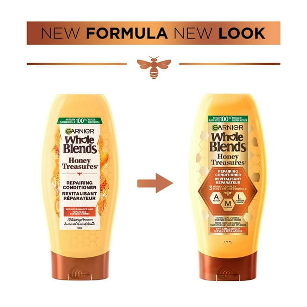 Garnier Whole Blends Honey Treasures Repairing Conditioner for Damaged and Dry Hair, 370 mL