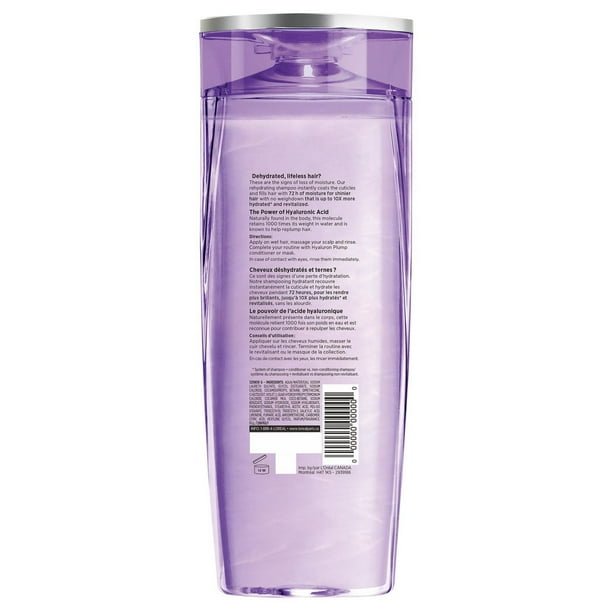 L'Oreal Paris Hair Expertise Hyaluron Plump Shampoo, 72 h of Moisture for hair, 591 mL
