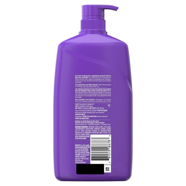 Aussie Miracle Moist with Avocado & Jojoba Oil, Paraben Free Conditioner, 778 mL