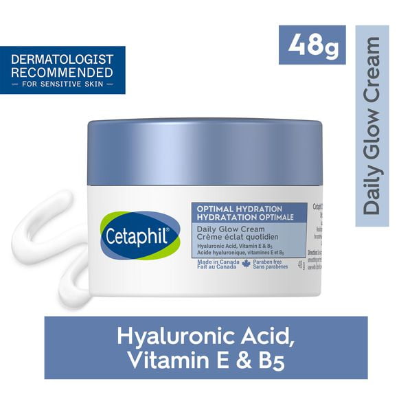 Cetaphil Optimal Hydration Daily Glow Cream | Made with Hyaluronic Acid and Niacinamide | 48hr Hydration | For Sensitive, Dry and Dehydrated Skin | 48g, Dermatologist Recommended
