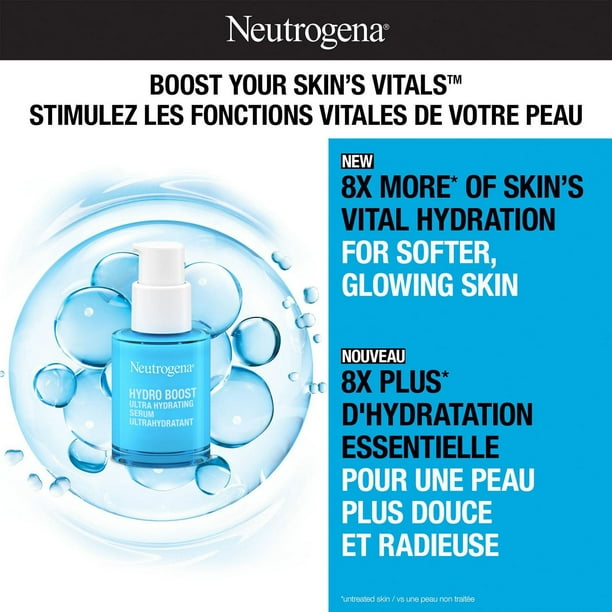 Neutrogena Hydro Boost Ultra Hydrating Serum, Hyaluronic Acid, Amino Acids, Electrolytes, Acne, Dry & Sensitive Skin, 29 mL