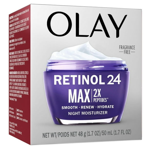 Olay Retinol 24 MAX Face Moisturizer Anti-Aging Night Face Cream for Wrinkles and Uneven Skin Tone with Retinol2, 48G