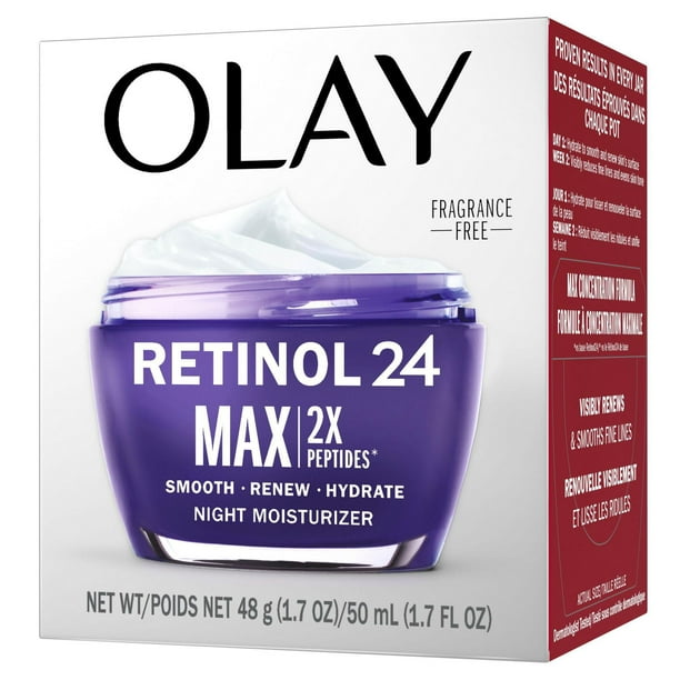 Olay Retinol 24 MAX Face Moisturizer Anti-Aging Night Face Cream for Wrinkles and Uneven Skin Tone with Retinol2, 48G
