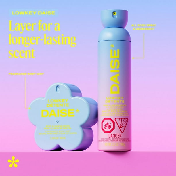 DAISE Lowkey Daise Fragrance Body Mist in Rose & Sandalwood, 3.3 fl oz/100 mL, body mist, spritz, spray
