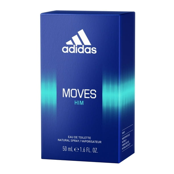 Adidas Moves for Him Eau de Toilette for Men, Aromatic fragrance, Top notes: green apple, anise, Italian parsley, peppermint, mandarin, and black peppercorn, 50ml, Crisp and invigorating fougère fragrance