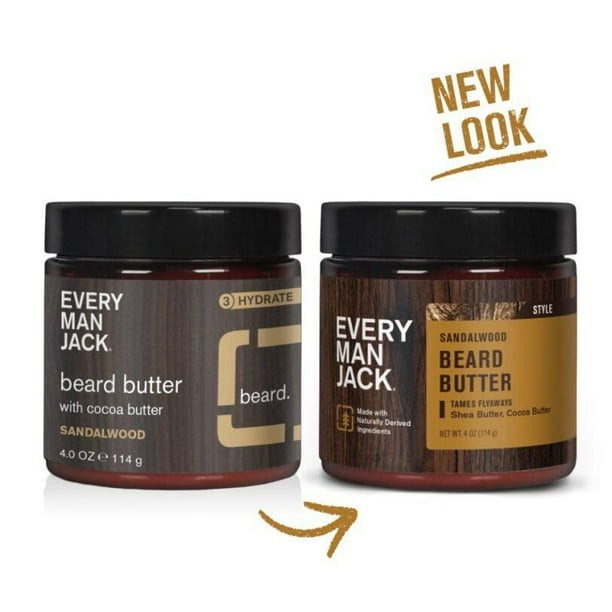 Every Man Jack Beard Butter - Sandalwood | 114 Grams | Naturally Derived, Parabens-free, Pthalate-free, Dye-free, and Certified Cruelty Free, Every Man Jack Beard Butter