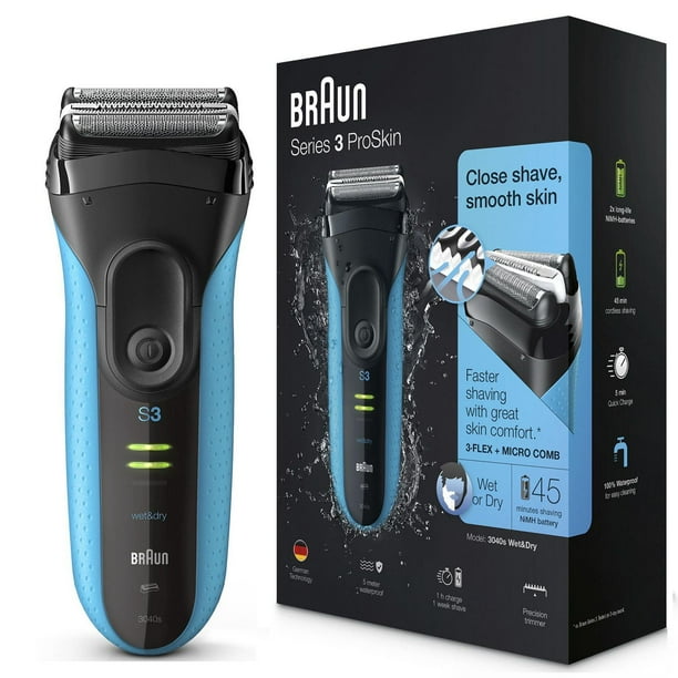 Braun Series 3 Proskin Shave&Style 3-in-1 Electric Shaver, Wet and Dry Razor for Men, Rechargeable and Cordless Shaver, Black/Blue, 1CT