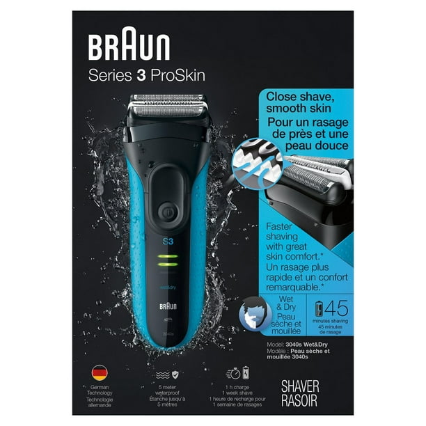 Braun Series 3 Proskin Shave&Style 3-in-1 Electric Shaver, Wet and Dry Razor for Men, Rechargeable and Cordless Shaver, Black/Blue, 1CT