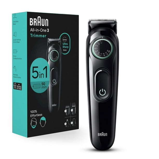 Braun All-In-One Style Kit Series 3 3450, 5-in-1 Trimmer for Men with Beard Trimmer, Ear & Nose Trimmer, Hair Clippers & More, Ultra-Sharp Blade, 40 Length Settings, Rechargeable 50-minute Battery Cor, 1CT